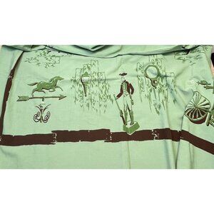 Colonial Times Graphic Tablecloth Vintage California Hand Prints Green Vat Dyed